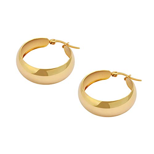 Edforce Stainless Steel 18K Gold Plated Lead-free Hypoallergenic Wide Large Rounded Hoop Earrings with Click-Top2
