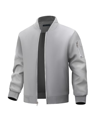 Autsel Blouson Homme mi Saison Veste Décontracté Printemps Automne Vestes Bomber Manteaux Eté de Sport Jacket Gris Clair S
