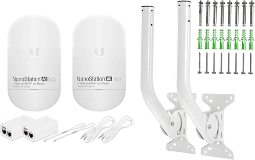 Wireless Bridge Ubiquiti LOCO5AC PRE-CONFIGURED, Bundle of 2 Nanostation LOCO 5AC and 2 J-Poles Kit, Point to Point Outdoor WiFi Bridge, Plugh and Play, 5GHz, 450+Mbps, 10+km Range, Network Bridge