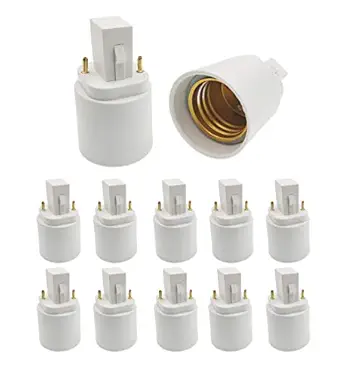 E-Simpo G24d to E26/E27 Adapter (NOT GY24d)2 Pin CFL Socket Adapter 21.8mm G24 to E26/E27, GX24d to E26/E27 Lamp Base Converter,Rohs. 2P in Cross, Need Bypass The Ballast! (10-Pack)