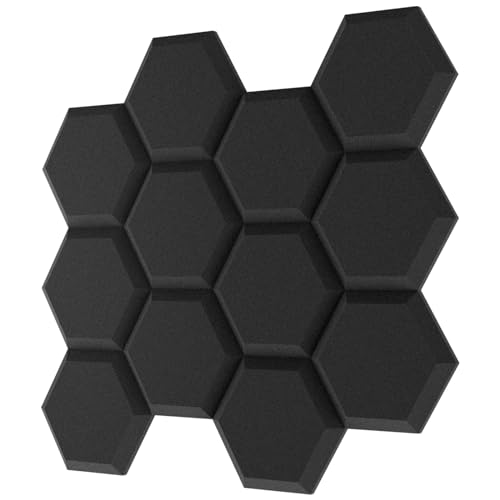 TroyStudio Thick Acoustic Foam Panels, 13.8 X 11.8 X 2 Inches 12 Pcs Hexagon Sound Absorbing Foam, Dense Soundproof Padding Tile, Recording Studio Foam Absorber, Decorative 3D Wall Ceiling Panel