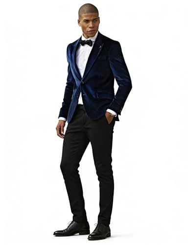 Veste en Velours Homme Blazer Premium à Revers en Pointe Manteau de Marié