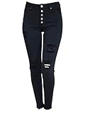 Generisch JIER Damen Skinny Löcher Destroyed Jeanshose Damaged Jeanshosen Ripped Skinny Jeans Hohe Taille Stretch Material Hose Hosen Pants (Schwarz,XL,XL)