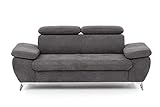 Mivano 2,5er-Sofa Gisele / Sofagarnitur mit Kopfteilverstellung und Armteilfunktion / 196 x 83 x 100 / Velours, Dunkelgrau