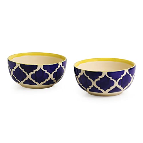 Image of ExclusiveLane 'Moroccan Bowls' Ceramic Bowls for Serving Bowls Set Snacks Bowl Set (2 Pieces, 520 ML) | Handpainted Microwave Safe Bowls for Kitchen Serving Bowls for Snacks Ceramic Bowls Set