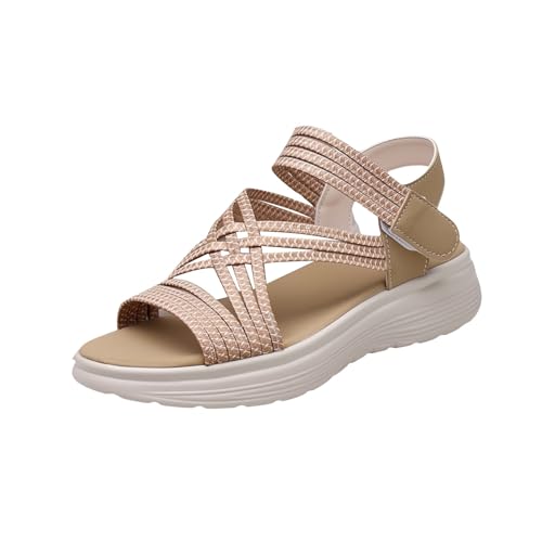 Sandalias de cuña para mujer, plataforma de piel, puntera abierta, con tiras, ajuste ancho, zapatos de pescado, cómodas, de verano, antideslizantes, para caminar, talla del Reino Unido, informales