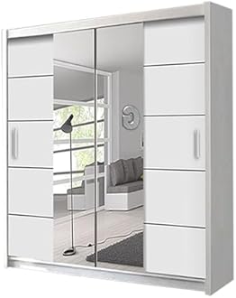 Oslo 150cm White Sliding Wardrobe with LED Lighting, Mirrored Doors, Adjustable Shelving, Contemporary Design(White, 150)