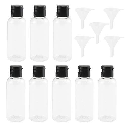 WFPLUS 30Pcs 2 oz Clear Plastic Empty Bottles and 5Pcs Funnels, Small Travel Containers Travel Bottles with Black Flip Cap BPA-free Lotion Bottles for Liquids Shampoo Conditioner Lotion
