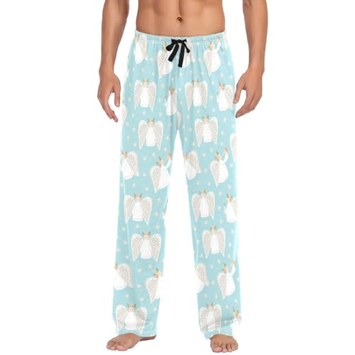 White Cute Angels Men's Pajamas Pants Cotton Sleep Bottoms Pants Lounge Sleepwear - S2