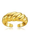 ORNAPEADIA Ring for Women Gold Thick Chunky Dome Croissant Braided Twisted Signet Stacking Open Wrap