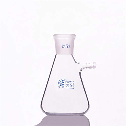 WUTINGKONG Frascos de Laboratorio de Frasco de filtrado con tuber�a Lateral, Capacidad 200 ml, Boca a Tierra 24/29, matraz Triangular con t�bulos, Filtro erlenmeyer Botella Ciencia de la Industria