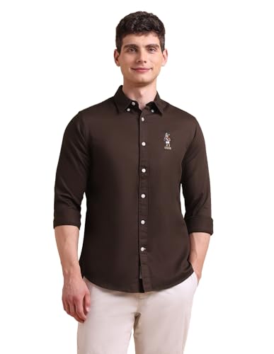 Image of U.S. POLO ASSN. Solid Tailored Fit Shirt for Men - 100% Cotton, Breathable & Comfortable, Full Sleeves Casual Shirt for Men