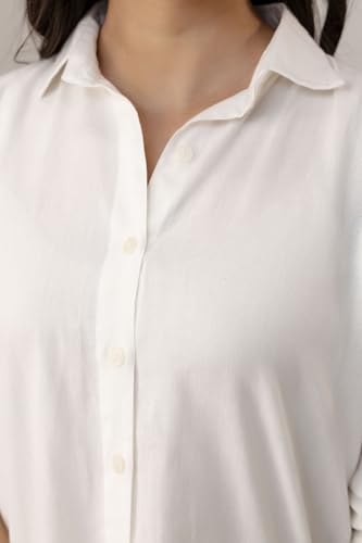 Image of Women's Linen Blend Shirt | Casual Collared Button Down Shirt for Women | Solid Color Full Sleeve Oversized Fit | Summer Casual & Office Wear Top