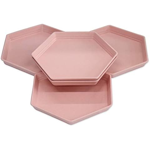 5 Pack Premium Dessert plate, 6.7 x 5.9" Reusable Appetizer Plates, Unbreakable Small Dessert Saucer, Colorful Snack Tableware Set for Fruit, Candy, Side Dishes (Hexagon) (15cm 5Pink) Cover