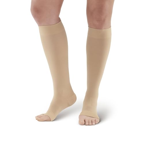 Ames Walker AW Style 291OT Luxury Opaque 20-30 mmHg Firm Compression Open Toe Knee High Stockings Beige Small