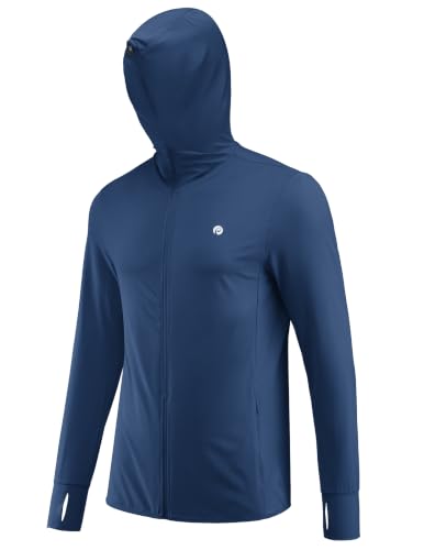 PINSPARK Men's UPF50+ Full Zip Outdoor Hoodies Lightweight Sun Protection Long Sleeve Jacket for Fishing Hiking with Pockets Navy Blue S — view 3