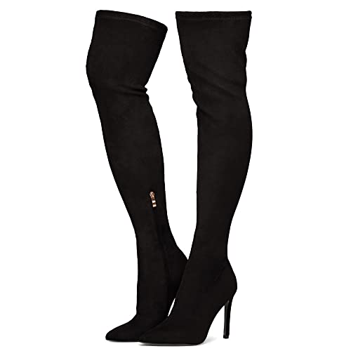 Shoe Land Jessenie Women’s Thigh High Boots Over The Knee Pointed Toe Stiletto Heel Dress Boots Black 10.0 #TOP4