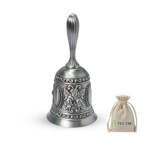YES.YM Hand Call Bell Multi-Purpose Hand Bell for Wedding Decoration,Alarm,School Church Classroom,Bar (Silver)