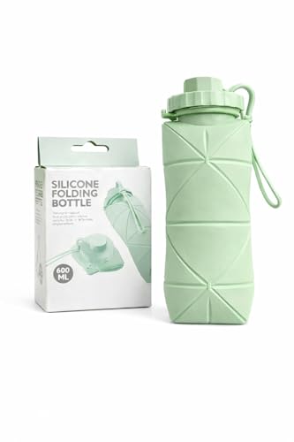 Image of TOPS SPOT 600ml Silicone Folding Water Bottle Leakproof BPA-Free Blue
