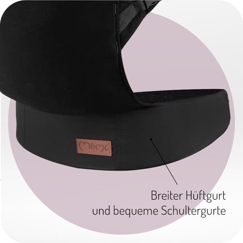 MoMi COLLET Babytrage für Kinder im Alter 3-48 Monate (4-20 kg Körpergewicht), 2 Tragepositionen mit 6 Einstellpunkten, mit Kapuze und einer Köpfchenstütze für das Baby