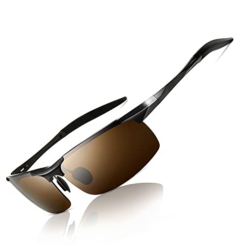 SUNGAIT Men's HD Polarized Sunglasses for Driving Fishing Cycling Running Metal Frame UV400 (Black Frame Brown Lens) 8177HKC