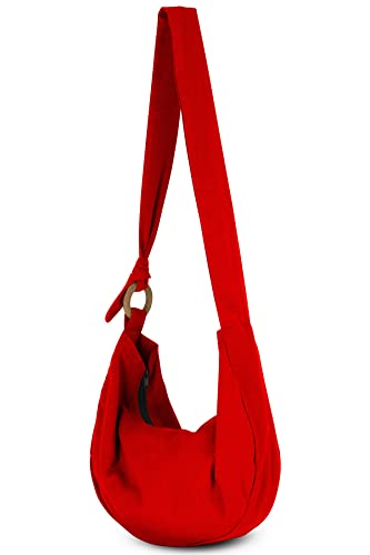 Image of Hobo Crossbody Bag for Women - Handmade Cotton Boho Purse with Wooden Ring | Lightweight Slouchy Shoulder Sling Tote Bag