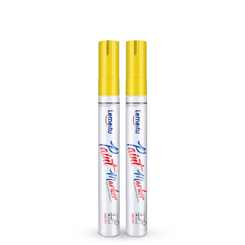 LEMEITU Paint Pens,2 Count Permanent Oil Based Paint Markers,Never Fade Marker Pen,for Office, Art projects, Rock Painting, Ceramic, Glass, Wood, Plastic, Metal, Canvas,Yellow