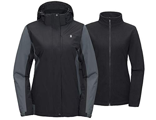 Little Donkey Andy Women's 3 in 1 Ski Snowboarding Jacket Waterproof Warm Winter Windproof Mountain Snow Coat Black/Grey M