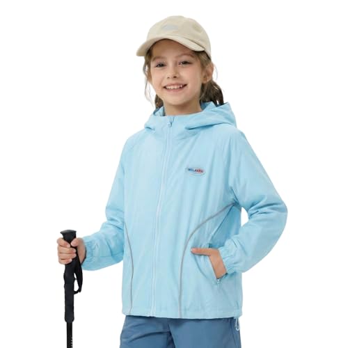 WELAKEN Lightweight Jacket for Girls Kid Teen Waterproof Windbreaker Hooded Rain Coats with Pockets