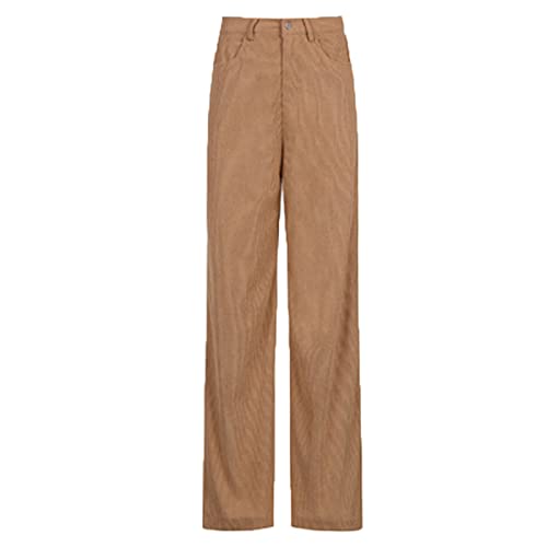 Corduroy Flare Pants for Women High Waisted Casual Baggy Trousers Vintage Loose Straight Leg Bell Bottom Pant (Dark Brown,Large)