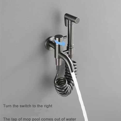 Ducha bidet para WC gris con control dual y manguera de resorte de 3 metros 7