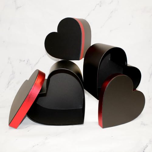 Creative Ideas Heart-Shaped Gift Boxes, Black with Red Trim, Nesting Storage Containers, Set of 3, for floral arrangements.