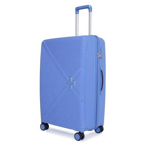 Image of SWISS MILITARY Maze Hard Top Black Polypropylene (PP) Luggage Trolley Bag with TSA-Lock & Body Coloured 360 Degree Rotatable 8-Wheels,Color -Sky Blue,24 Inch