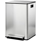 HOMCOM Pattumiera Differenziata 2 Scomparti 30L da Cucina a Pedale, Cestino Spazzatura con Coperchio a Chiusura Silenziosa in Acciaio Inox e PP, 47.7x37.5x66.8 cm, Argento