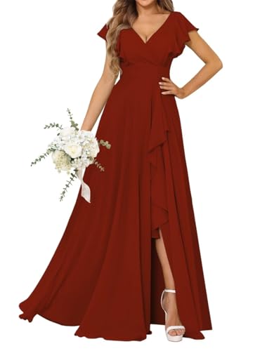 Robe de princesse à col en V chic et fluide en mousseline de soie
