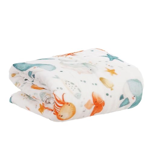 Image of CoolaPeach Muslin Swaddle Blankets 6-Layer Cotton Baby Blankets for Boys & Girls 43"X43"Inches Receiving Blankets,Soft Skin-Friendly Baby Crib Blanket,Breathable Quilt Bedspread(Ocean Animals)