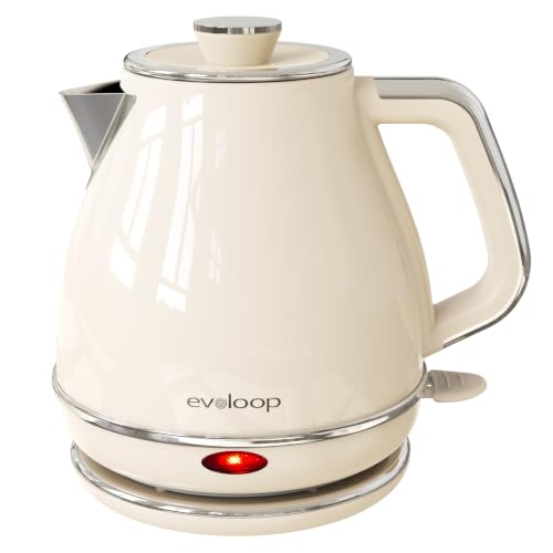Image of Evoloop Electric Tea Kettle, 1500W /1.0L Hot Water Boiler Heater Pot, Retro Small Electric Kettle, 100% Stainless Steel BPA Free Electric Teapot, Auto Shut-Off & Boil-Dry Protection(Beige)