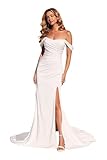 IUYRESX Kleid Hochzeitsgast Damen,Damen Ärmelloses Meerjungfrau Brautkleid Satin Hochzeitskleid Korsett Brautkleider Mit Schleppe Weiß 38