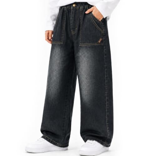 Image of Tokeya Boys Baggy Jeans Elasticated Waist Wide Leg 14-15 Years, Dark Blue