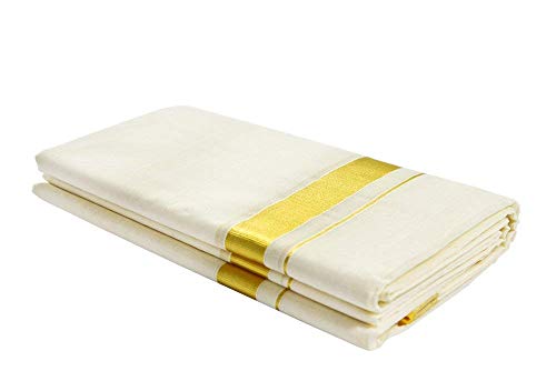 Men's Kasavu Kerala Double Mundu Dhoti (cream, Free Size) By Indian Collectible