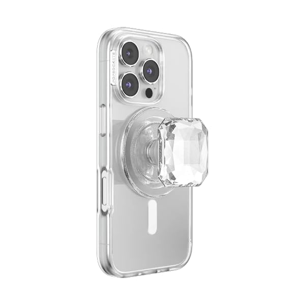 Image of PopSockets Phone Grip for MagSafe, Magnetic Holder, Phone Stand, Heart - Pillow Cut Heart Clear Glitter