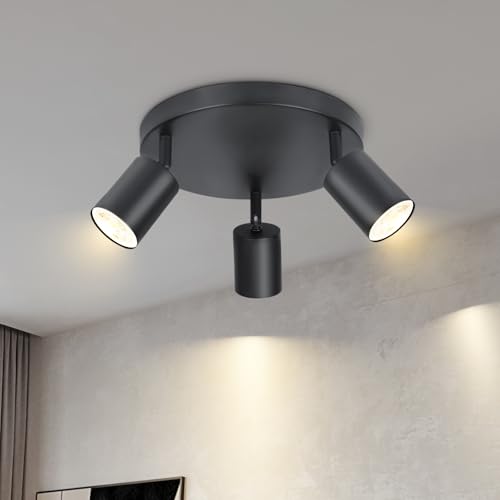 Lichtmaler Lampara Techo Salon Moderna - 3 Focos Led Interior Techo Orientables Lampara Focos Techo Negra GU10 Lamparas Cocina Salon Comedor Dormitorio, Bombilla NO Incluida