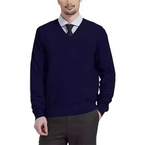 Men's V-Neck Pullover Sweater Long Sleeve Solid Knitwear Loose Fit for Autumn and Winter Look4