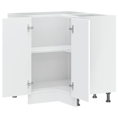 vidaXL Kitchen Corner Base Cabinet - Porto White Engineered Wood - Space-Efficient with Generous Storage and Adjustable Feet - Image 8