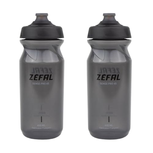 ZEFAL Pack Bidón Bicicleta Sense Pro 65 - Botella Bicicleta Impermeable - Bidon Ciclismo MTB/Bici Montaña o Bicicleta de Carretera - 2 x 650ml, Negro Ahumado
