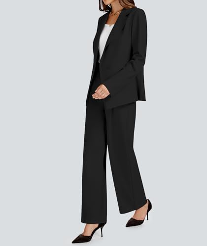 2 Piece Outfits for Women Business Casual Single Button Blazer Jacket and Wide Leg Pants Matching Suit Sets3