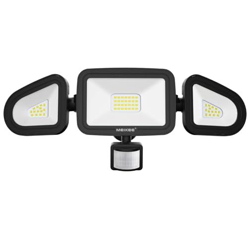 MEIKEE 42W LED Strahler mit Bewegungsmelder Außen 3600LM Aussenstrahler IP66 Wasserdicht LED Flutlicht 6500K Drei-Kopf 180°Verstellbar Scheinwerfer...