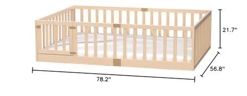 Tatub Full Floor Bed with Safety Guardrails and Door, Montessori Floor Bed fo...