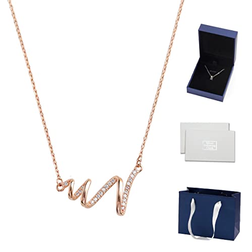 S925 I Will Be There for You Through Highs and Lows Wave Necklace, Story Jewelry to My Daughter Highs and Lows Necklace, Adjustable Wave Pattern Zircon Inlaid Necklace (Rose Gold, Silver)