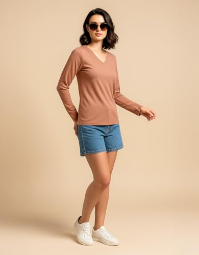 Image of JUNEBERRY Pure Cotton Regular Fit Solid Full Sleeve T-Shirt for Women & Girls (Sizes: S to 2XL)